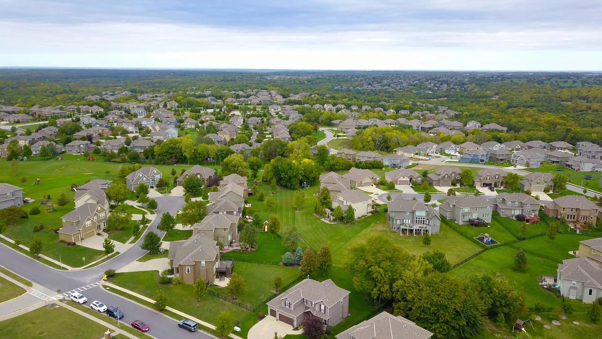 Aerial view of homes in a Flint, Michigan neighborhood