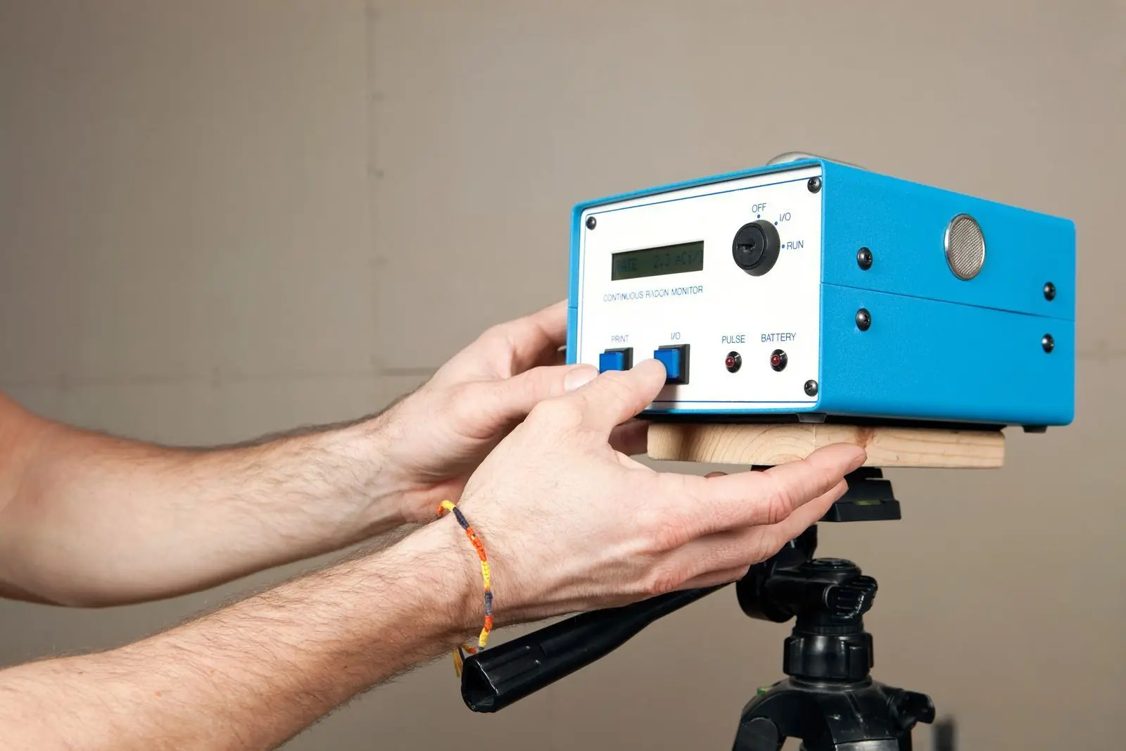 Radon testing device in a home
